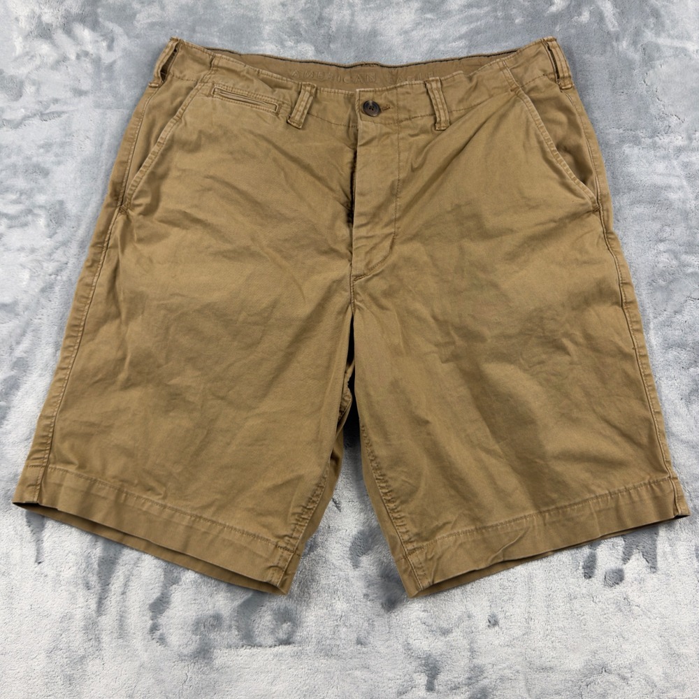 American Eagle Next Level Flex Khaki Shorts Mens 34 Tan Flat Front Chino Stretch